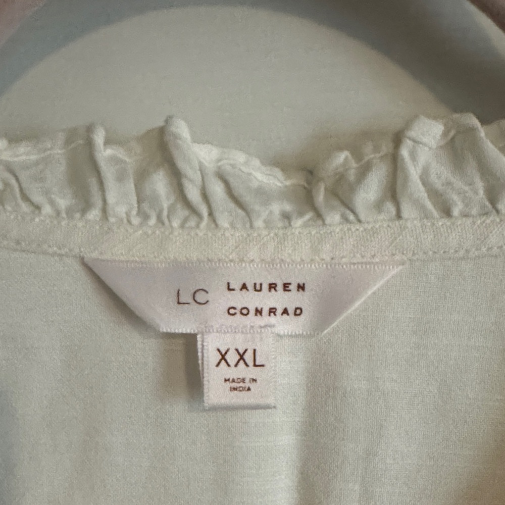 LC Lauren Conrad Cream Ruffle-Trim Button-Front Blouse - Picture 2 of 3